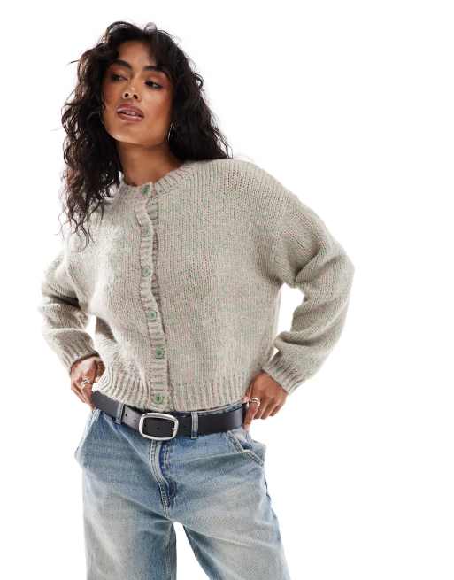 Stradivarius - Cardigan pesante rosa e verde multicolore