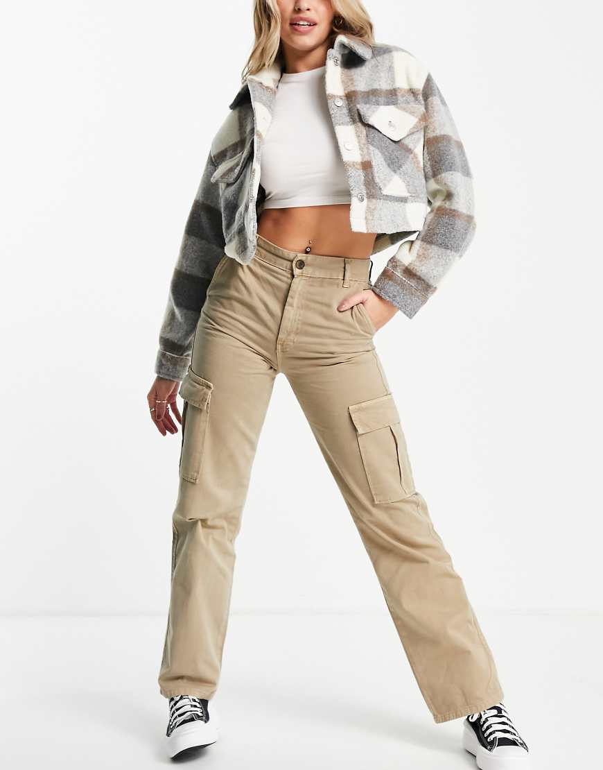 Stradivarius Str Straight Leg Cargo Pants In Stone-neutral | ModeSens