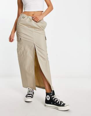 Stradivarius cargo maxi skirt in stone - ASOS Price Checker