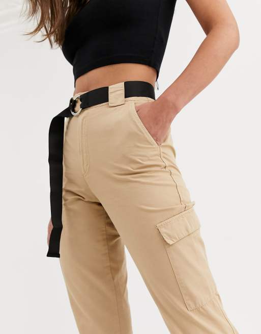 Stradivarius Cargo Pant With Belt In Beige Asos