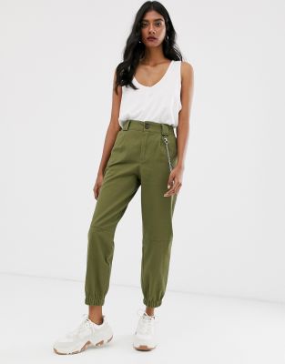 khaki cargo pants with chain