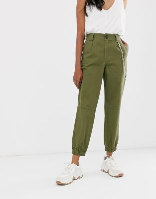 khaki cargo pants with chain