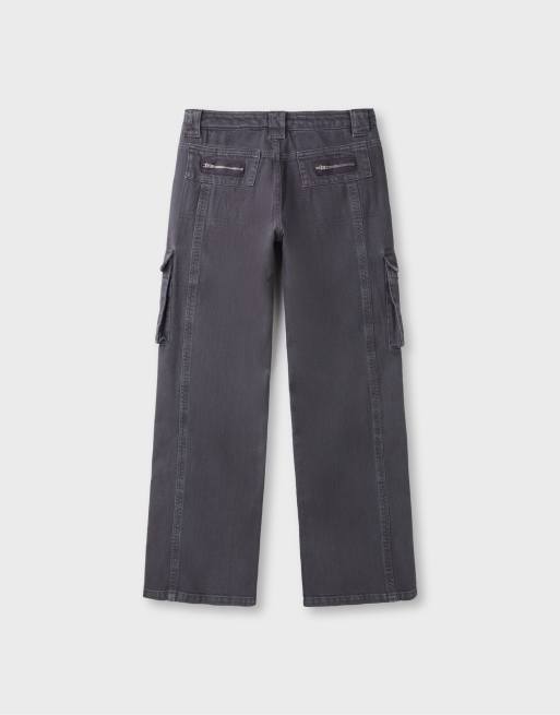Stradivarius cargobroek met lage taille in donkergrijs, 7 van 7