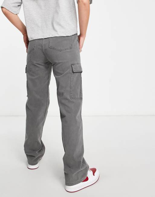 Stradivarius – Cargohose mit geradem Schnitt in grauer Acid-Waschung, 2 von 4
