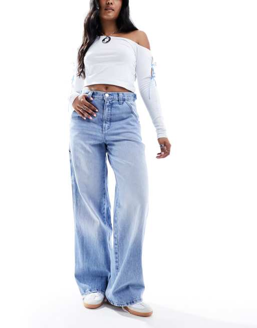 Stradivarius carpenter jeans with adjustable waist in light