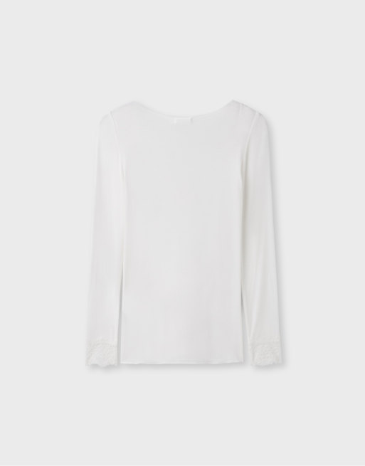 Stradivarius Cashmere blend long sleeve v-neck t-shirt in vanilla, 7 of 7
