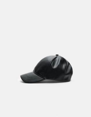 Stradivarius - Casquette en similicuir - Noir