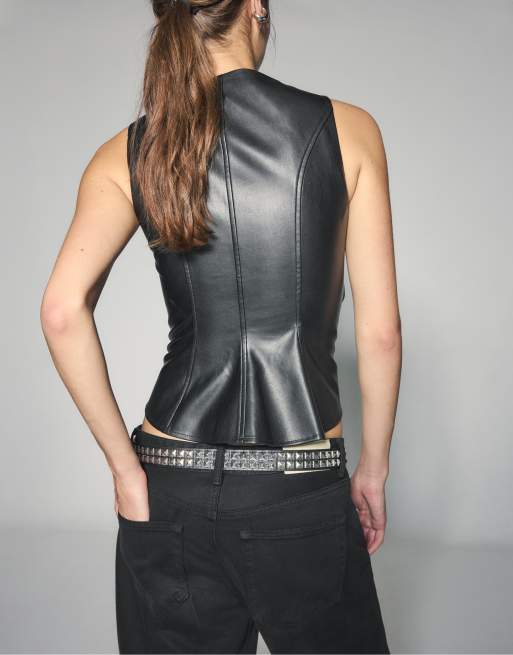 Stradivarius Ceinture à double rangée de clous noire, 3 de 4