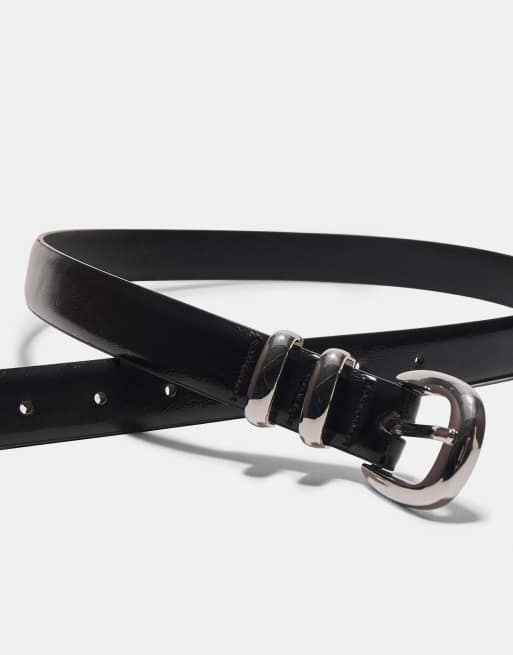 Stradivarius - Ceinture basique en similicuir effet brillant - Noir, 2 de 3