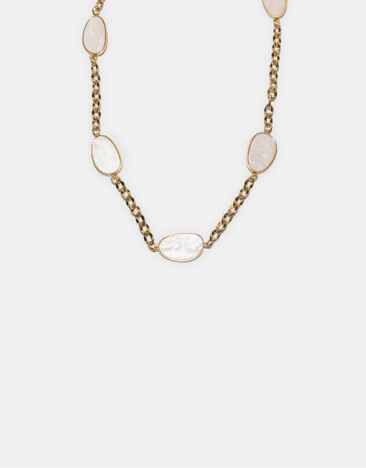 Stradivarius - Ceinture chaîne en métal à pierres colorées - Écru