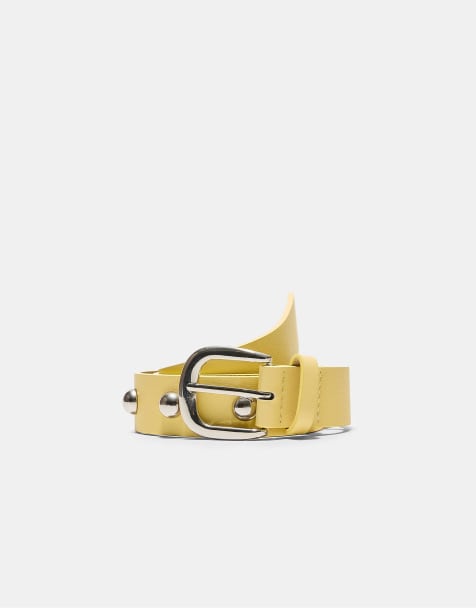 Stradivarius - Ceinture cloutée basique - Jaune pastel - view 1