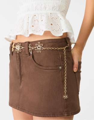 Ceinture en mtal  fleurs - Dor - Stradivarius - Modalova