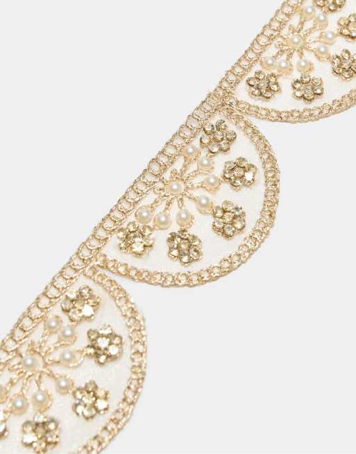 Stradivarius - Ceinture ondulée en perles fantaisie - Écru, 4 de 4