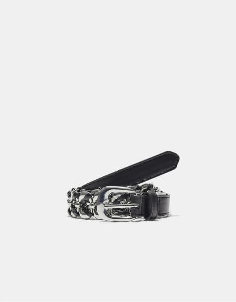 Stradivarius Chain and leather effect belt in black - view 1