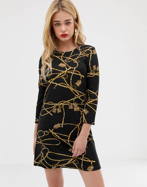 Black and gold on sale chain print dress