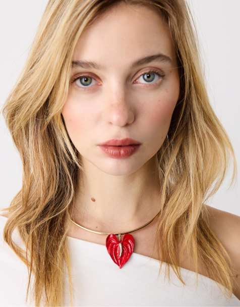 Stradivarius – Cham – Guldfärgat choker-halsband med blommor - view 1