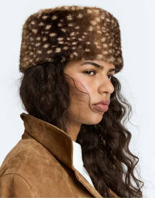 Stradivarius chapeau rond imprimé animal marron, 2 de 4