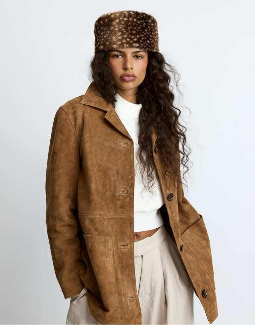 Stradivarius chapeau rond imprimé animal marron, 3 de 4