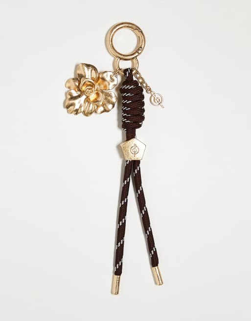 Stradivarius - Charm per la borsa marrone con dettaglio a forma di fiore oro