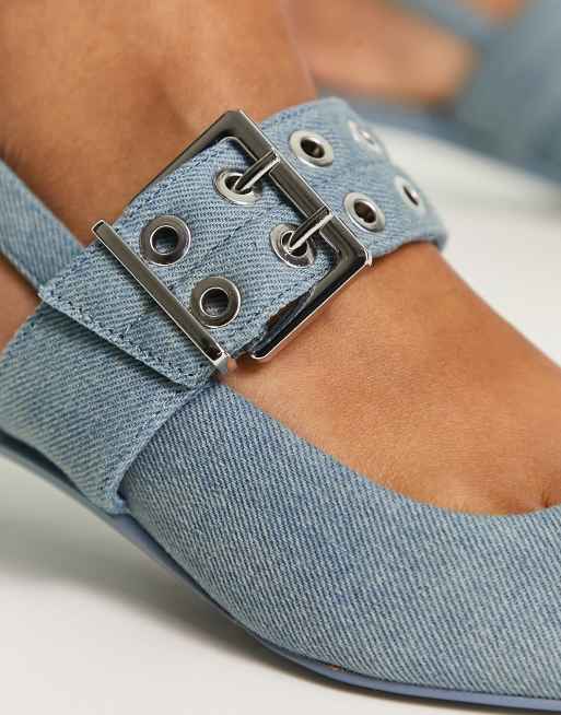 Stradivarius - Chaussures à petit talon et boucle en jean , 3 de 4