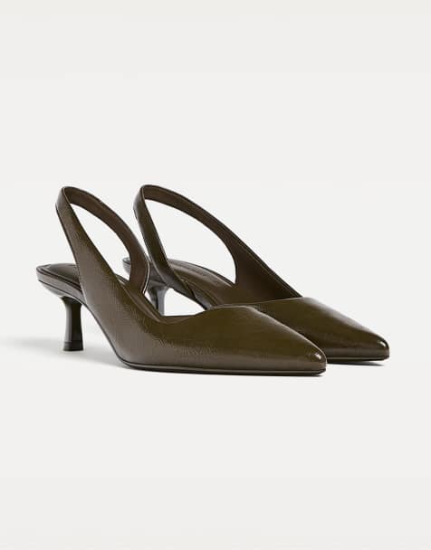 Stradivarius - Chaussures à petit talon et bride arrière - Noir et kaki - view 1