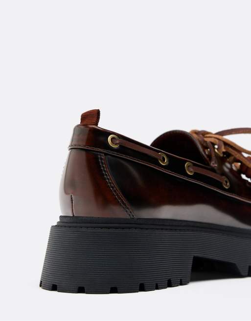 Stradivarius - Chaussures bateau à semelle plateforme - Marron, 3 de 4
