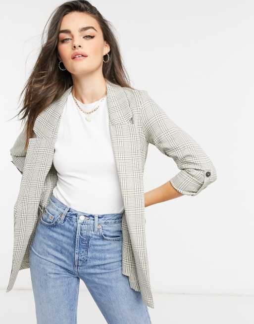 Stradivarius check blazer in beige