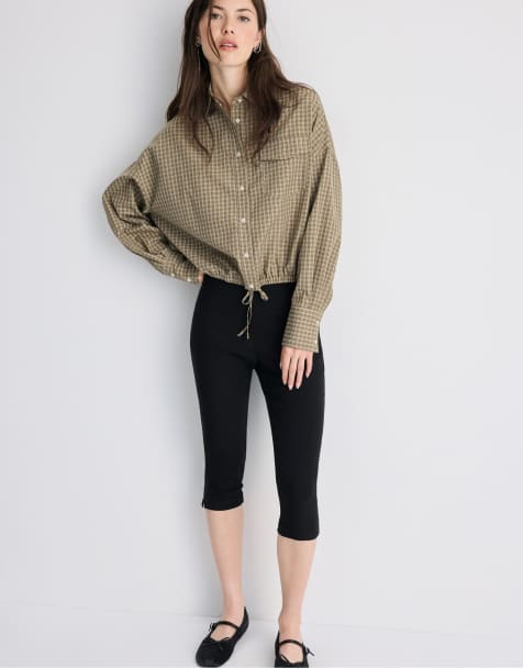 Stradivarius Checked balloon shirt in khaki - view 1