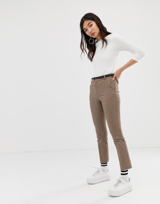 Stradivarius checked belted chino in multi ASOS