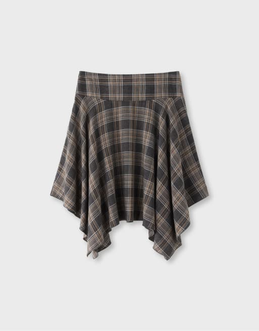 Stradivarius Checked midi skirt with pointed hem in dark grey, 6 of 7