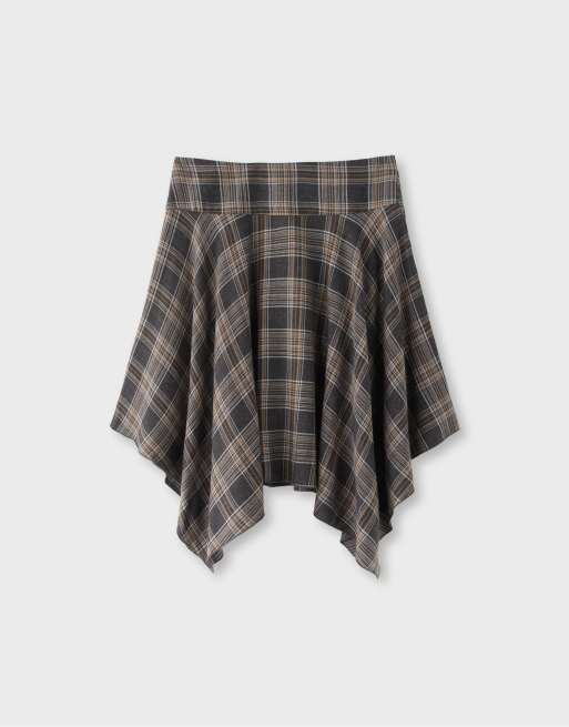 Stradivarius Checked midi skirt with pointed hem in dark grey, 7 of 7
