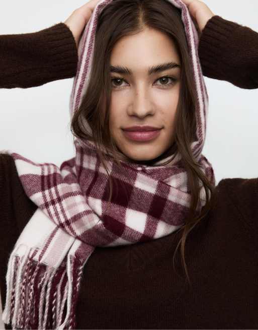 Stradivarius Checked scarf in burgundy ASOS