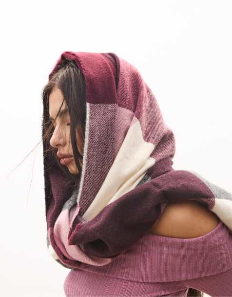 Stradivarius Checked scarf in burgundy - view 1