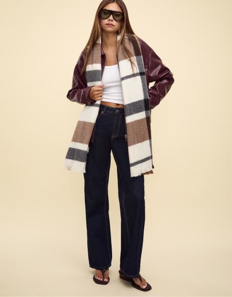 Stradivarius Checked scarf in ecru - view 1