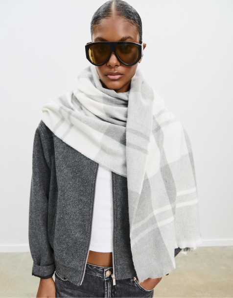 Stradivarius Checked scarf in grey melange - view 1