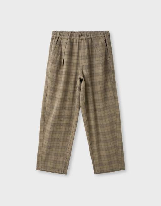Stradivarius Checked wide straight-leg trousers in beige, 5 of 6