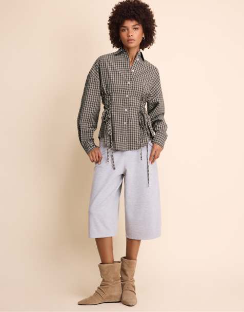 Stradivarius chemise à carreaux avec détail de lien marron - view 1