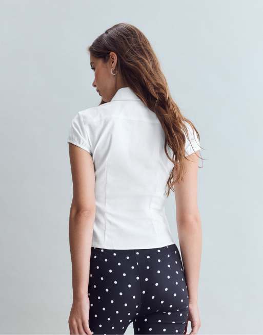 Stradivarius chemise à manches courtes à découpes blanche, 3 de 7