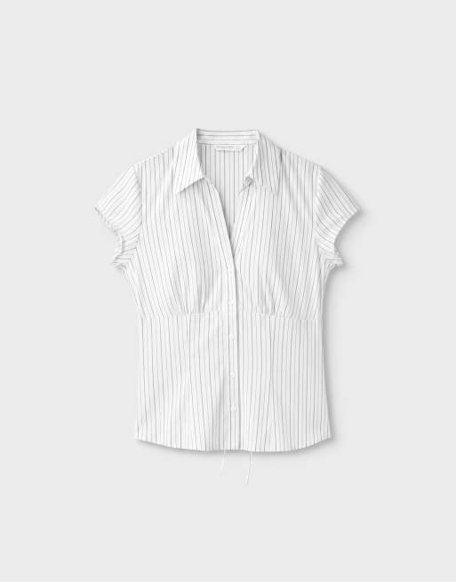 Stradivarius chemise à manches courtes avec couture sous la poitrine en écru, 5 de 6