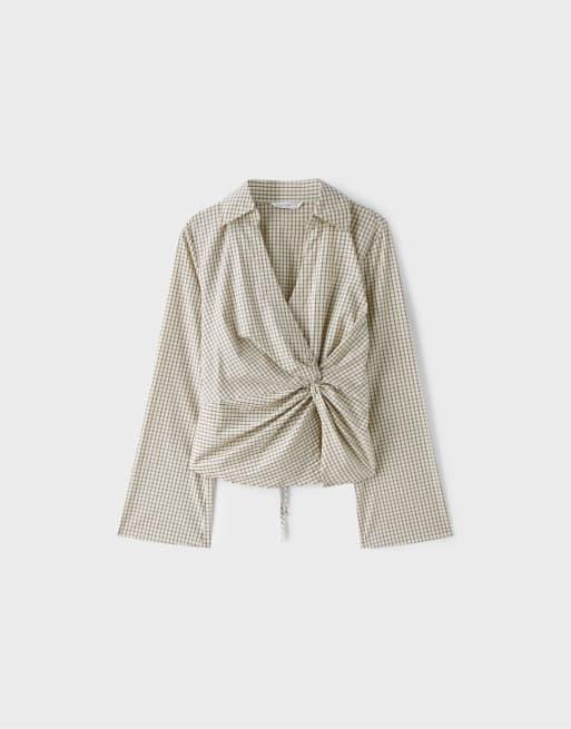 Stradivarius chemise ajustée à nœud couleur vanille, 5 de 6