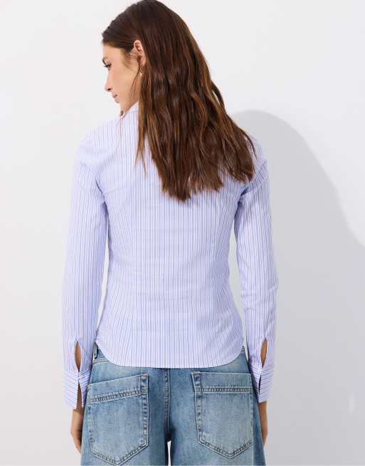 Stradivarius - Chemise ajustée basique à rayures - Bleu ciel, 3 de 7