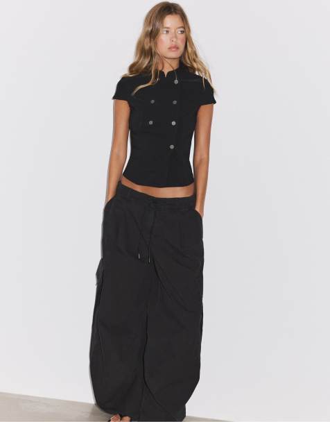 Stradivarius chemise ajustée croisée noire - view 1