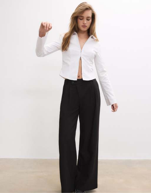 Stradivarius - Chemise ajustée en bengaline avec fermeture éclair double sens - Blanc, 2 de 4