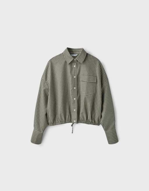 Stradivarius chemise ballon à carreaux kaki, 6 de 7