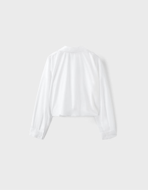 Stradivarius chemise ballon en tissu mélangé blanche, 7 de 7