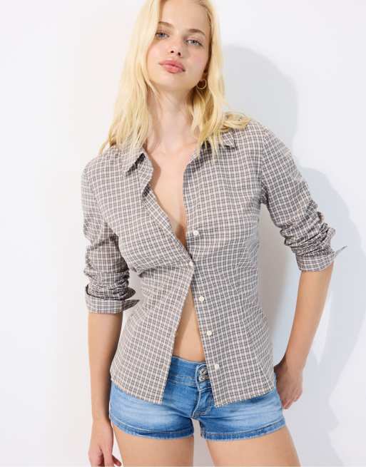 Stradivarius - Chemise basique ajustée - Marron, 2 de 4