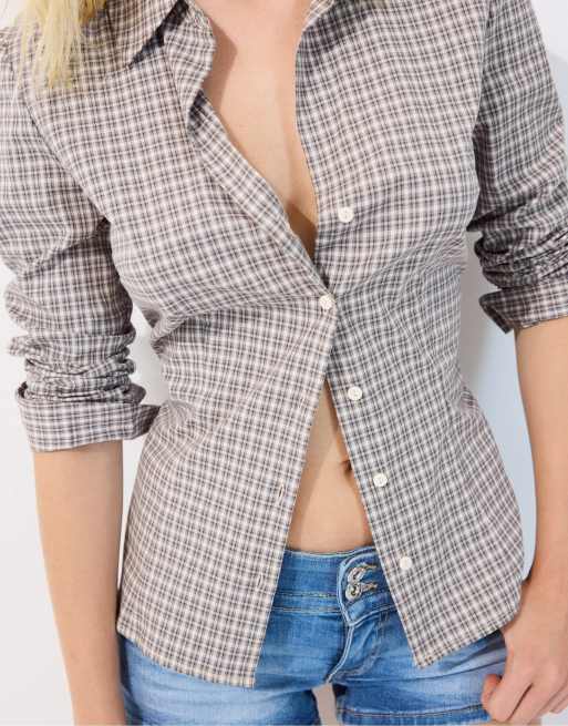 Stradivarius - Chemise basique ajustée - Marron, 4 de 4