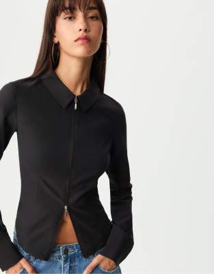 Stradivarius - Chemise cintrée à zip - Noir