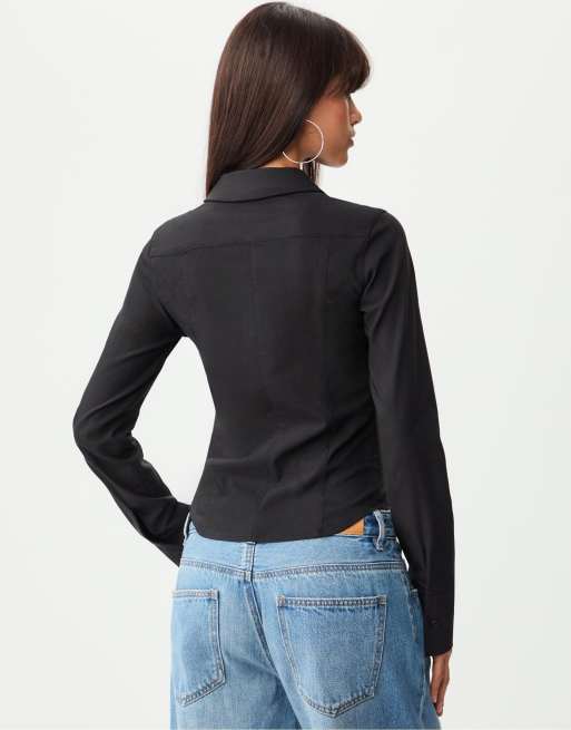 Chemise brodée manches longues blanc femme | Cache Cache