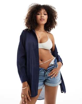 Stradivarius - Chemise de plage - Bleu marine 